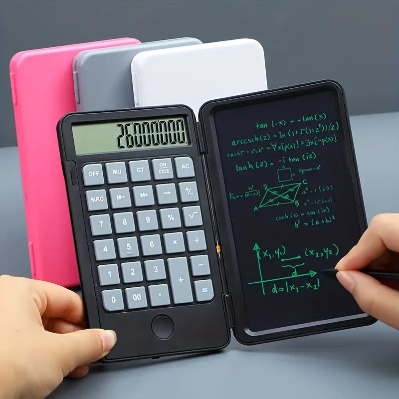 LCD writing tablet calculator with reusable note panel